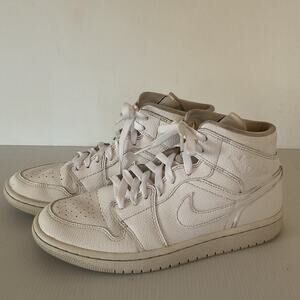 Air Jordan 1 Mid Triple White Women’s Size 8 Youth 8Y BQ6472-110 White Leather